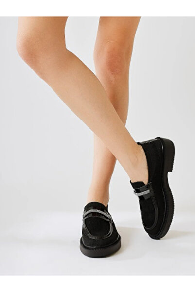 hagpay Özel Esnek Trikolu ve Taş Detaylı Kadın Leofar Ayakkabı