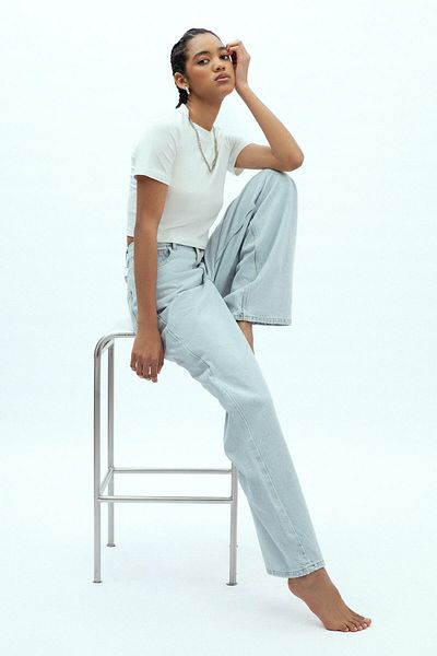 Manuka Pantaloni din denim cu picioare largi, albastru gheață