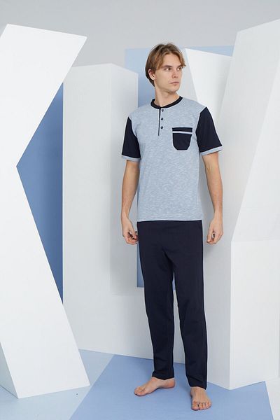KLY Men's Oversize Midi Collar Shortcut Pocket Large Size Pajama Set