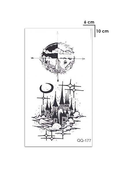 Acousticworld Şato ve Pusula Omuz Geçici Dövme Tattoo Şık Moda Aksesuar El,Kol,Bilek,Göğüs Dövme,Tattoo