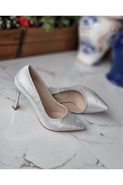 Pretty 9246 Stiletto cu toc tip goblet argintiu de 6 cm pentru femei