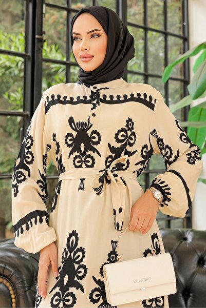 Bestenur Φόρεμα Edvil 846 Model Viscose Ecru