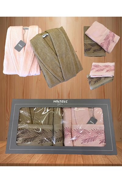 Bayev Set de halate de baie Minteks Silver Pamira bej-roz 6 piese - Set de halate de baie pentru prosoape de familie