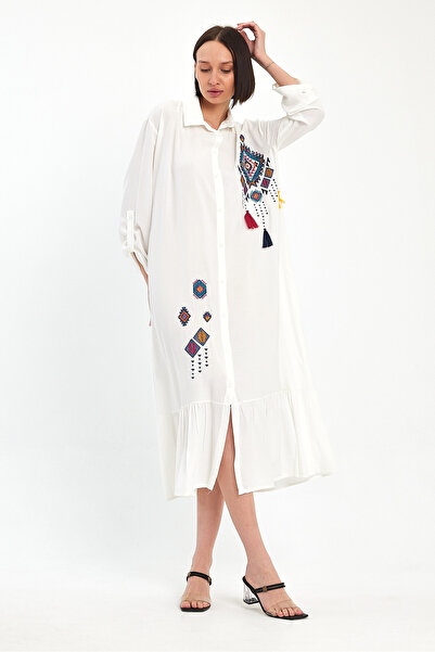 Denismoda Γυναικείο πουκάμισο με αυθεντικό κέντημα με λεπτομέρειες