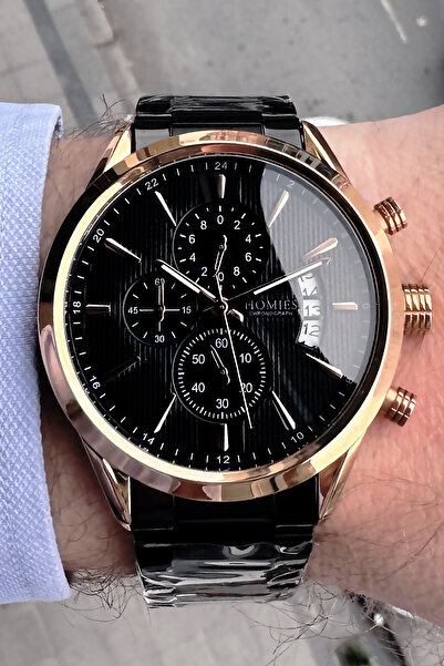 Homies Erkek Kol Saati 3 Atm Su Geçirmez Siyah Renk Çelik Kordon Bileklik Hediyeli Hms2765