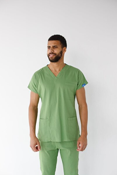 Dr. Mitra Men's Lycra Bat Sleeve Nurse Doctor Suit Pistachio Green