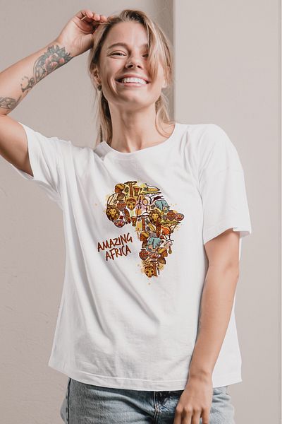 MYADA Amazing Africa Written African Continent Printed Oversize T-shirt