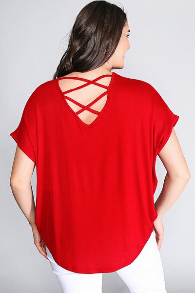 Curvy Trend Back Cross Short Sleeve Blouse