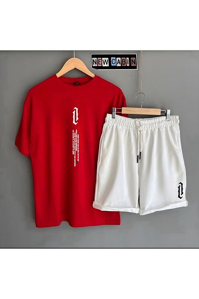NewCabin Tricou supradimensionat cu imprimeu unisex cu guler tip nou sezon - pantaloni scurți colorați de vară 2 piese