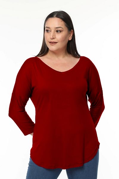 Curvy Trend Plus Size Wide V-Neck Half Sleeve Oval Slit Blouse