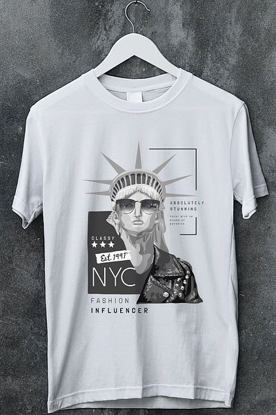 MYADA Μπλουζάκι NYC Written Statue of Liberty με στάμπα μεγάλου μεγέθους
