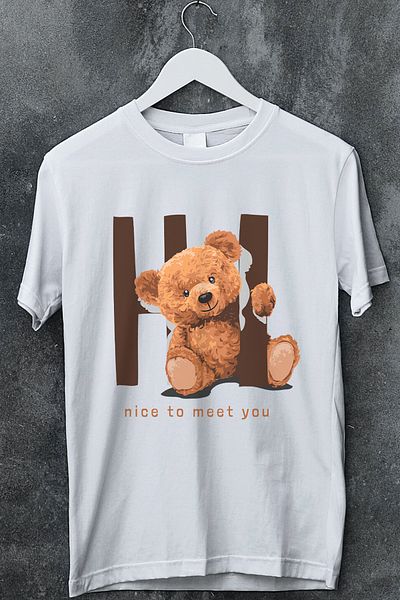 MYADA Χάρηκα που σε γνώρισα Γεια σου Γραπτό Teddy Bear μπλουζάκι μεγάλου μεγέθους με στάμπα