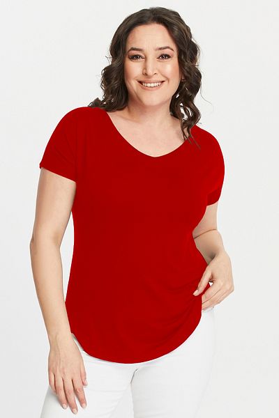Curvy Trend Plus Size Wide V-Neck Short Sleeve Oval Slit Blouse