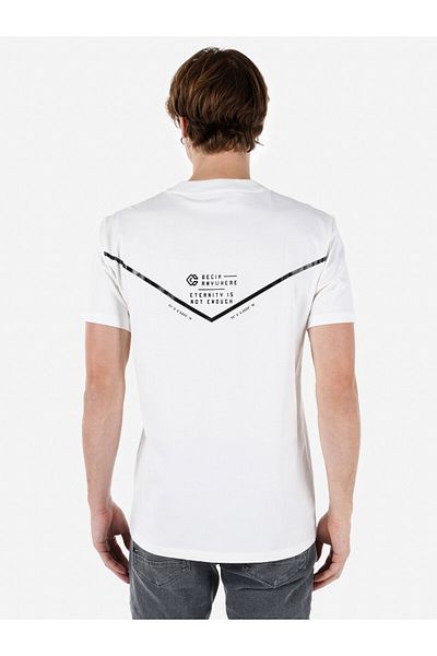 Colin's Tricou alb cu mânecă scurtă pentru bărbați, cu gât rotund, confortabil