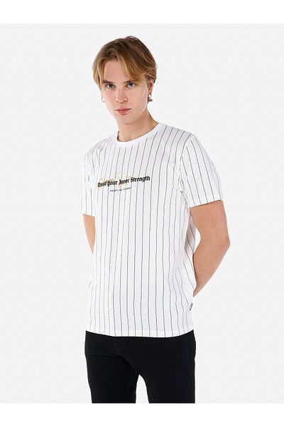 Colin's Tricou cu mânecă scurtă pentru bărbați, alb, imprimat cu decolteu normal, Cl 1064701