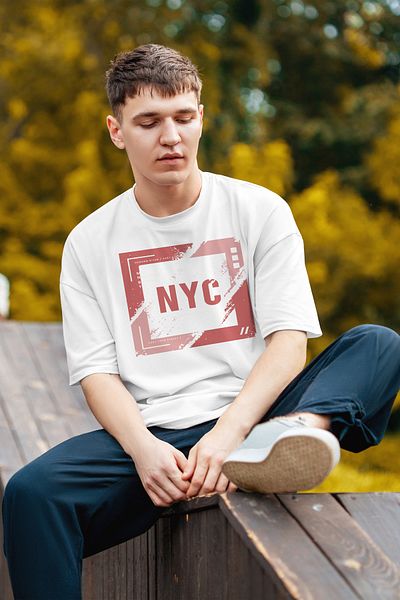 MYADA Μπλουζάκι NYC Letter Frame Λεπτομερές εμπριμέ υπερμεγέθη μπλουζάκι