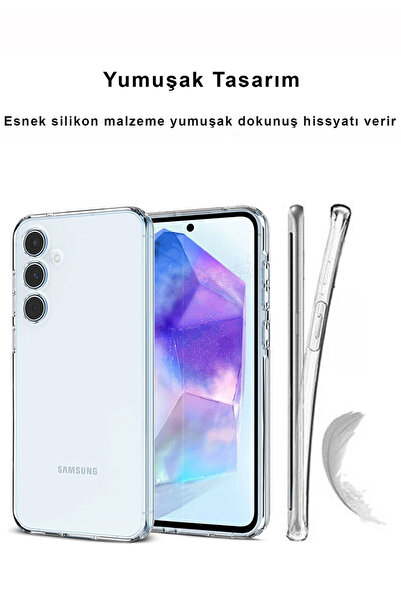 CEPSTOK Samsung Galaxy A55 Kılıf Şeffaf Kamera Korumalı Yumuşak Silikon