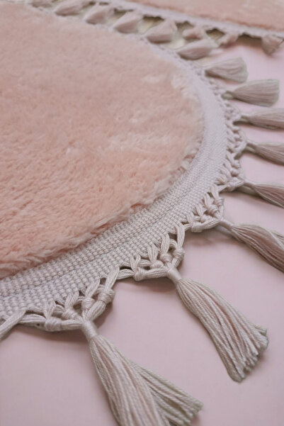 ALTUN CARPET Σετ 2 Αντιολισθητικά Πατάκια Μπάνιου Ροζ Λούτρινο Πομπόν - 50x80+40x50