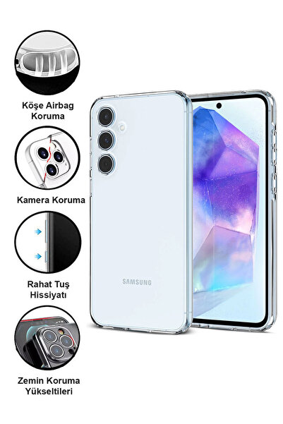 CEPSTOK Samsung Galaxy A55 Kılıf Şeffaf Kamera Korumalı Yumuşak Silikon