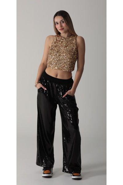 Overrise Beli Lastik Kemerli Payet Pantolon