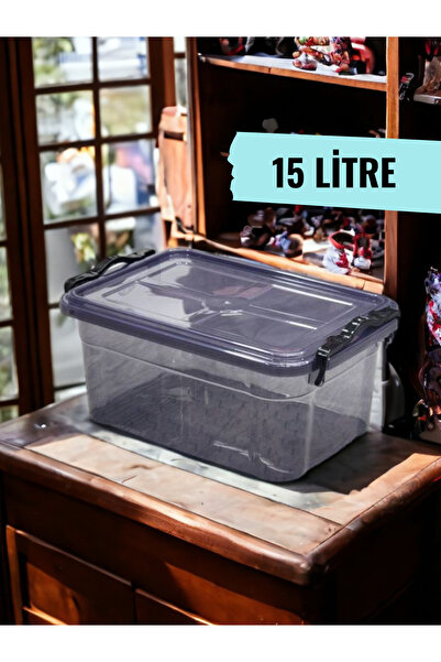 St Morritz 1 Adet Lacivert-Şeffaf 15Litre Saklama Kabı Erzak Kabı Saklama Kutusu Kiler Saklama Kabı