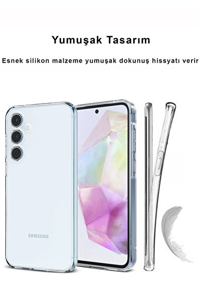 CEPSTOK Samsung Galaxy A35 Kılıf Şeffaf Kamera Korumalı Tıpalı Yumuşak Silikon