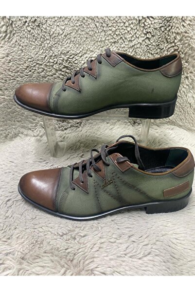 Aysun Ayakkabı green and coffee inside and outside real leather lace-up class...