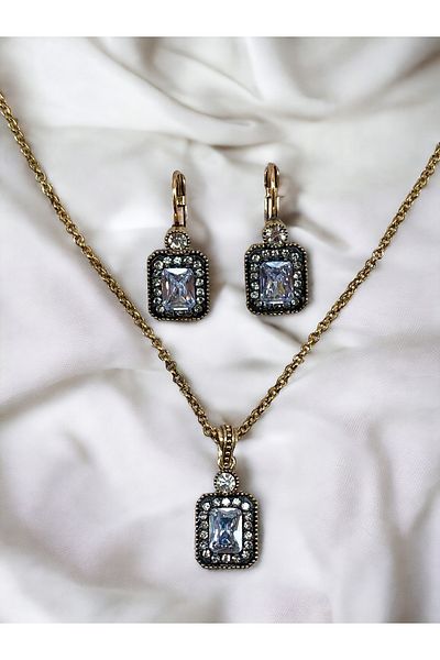 FAYRA ACCESSORIES Zircon Stone Baguette Necklace and Earring Set