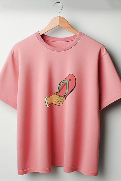 Vordevia Mother Slippers με στάμπα Oversize Crew Neck Pink Tshirt