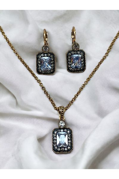 FAYRA ACCESSORIES Zircon Stone Baguette Necklace and Earring Set
