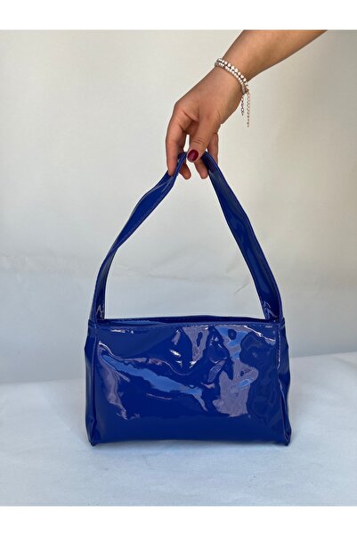 melecco Shiny Navy Blue Medium Size Patent Leather Women's Shoulder Bag Singl...