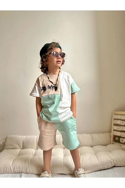Jolly Kids Boy's Text Printed Color Block Shorts Set