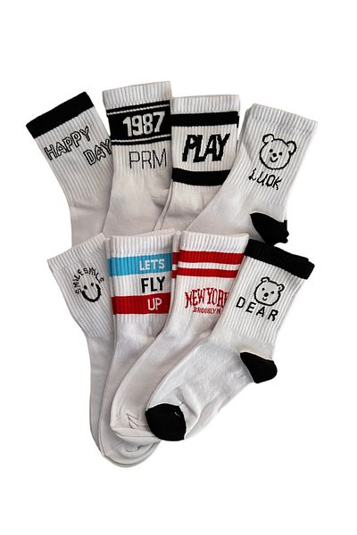 çorapdunyam 8-Piece Series Written Cheerful College Tennis Socks 1 Quality Combed Cotton