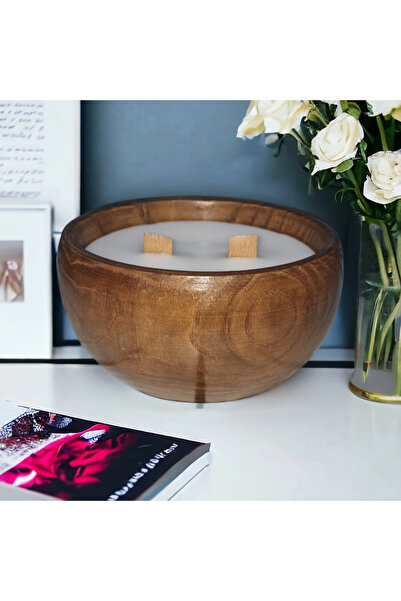 COCOS CANDLES Ahşap Mumlukta Lavanta Kokulu %100 Doğal Soya Mum (13 cm)