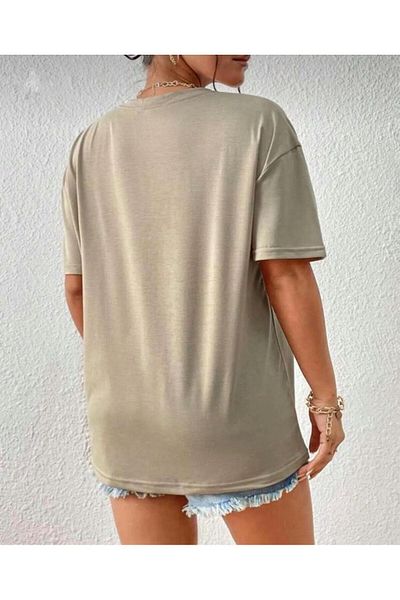 khufu Tricou supradimensionat, cu croiala relaxată, cu imprimeu MİLANO, de culoare BEJ