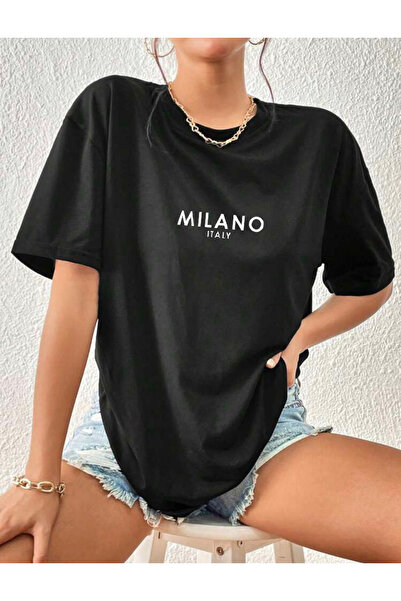 khufu Oversize ΜΑΥΡΟ Χρώμα MILANO Μπλουζάκι με εμπριμέ χαλαρή εφαρμογή