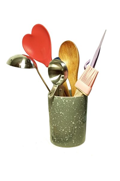 TARIK HOME Gray Ceramic Countertop - Top Spoon Holder and Jar