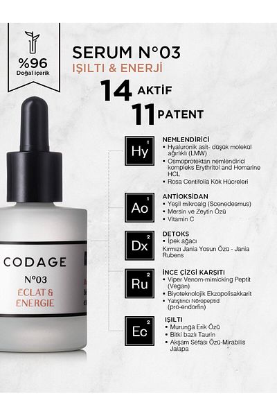 Codage REVIVAL - ILUMINATING - RADIANT & ENERGY N°03 SERUM 30 ML DKHAIR617