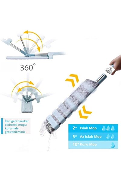 Hansel Kendinden Sıkmalı Mikrofiber Mop Kendini Temizleyen Mop + Yedek Bez