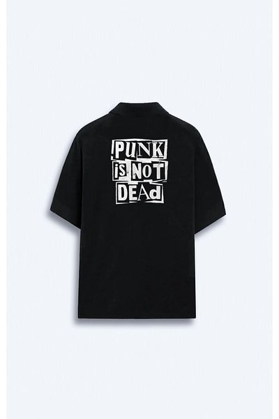 Darkia Tricou negru pentru bărbați, cu guler polo, cu imprimeu Punk Is Not Dead