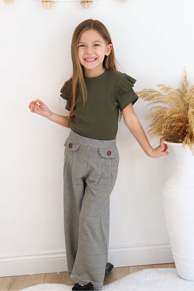 Jolly Kids Plaid Patterned Girl's Set - Wide Leg Trousers