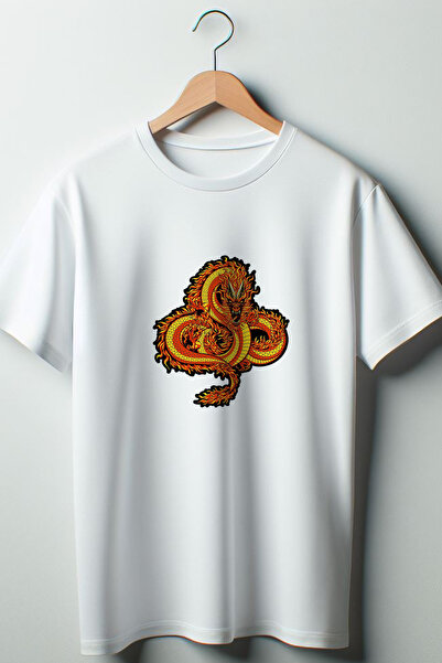 Vordevia Bela Oversize kroj T-shirt - Zmaj Štampano, okrugla kragna