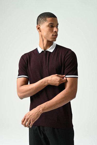 İLKCET MODA Πλεκτό T-Shirt Slim Fit - Λεπτομέρεια γιακά με φερμουάρ