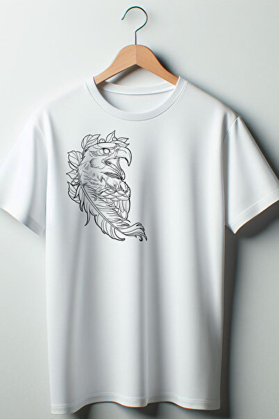 Vordevia Eagle Štampano Oversize kroj okrugla kragna Bela majica