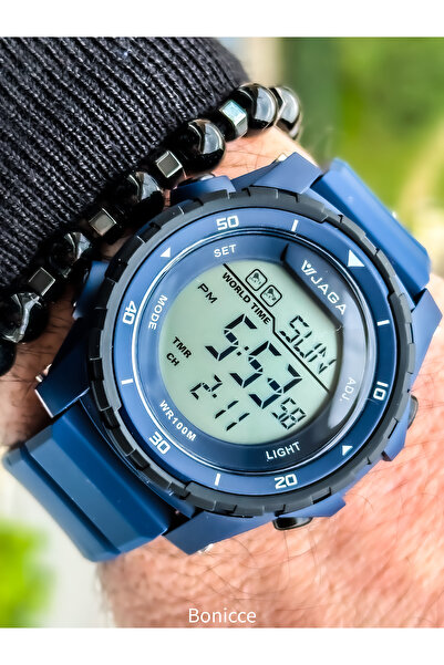 Jaga Dark Blue Silicone Band, Waterproof (Suitable for Pool, Sea Use) Digital Sports Wristwatch