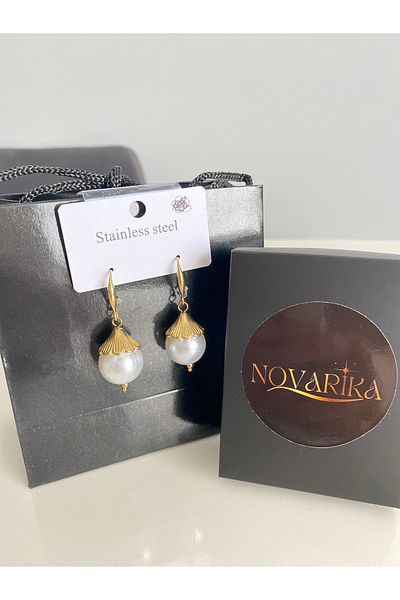 NOVARİKA Women's White Stone High Quality Anti-Tarnish Steel Earrings
