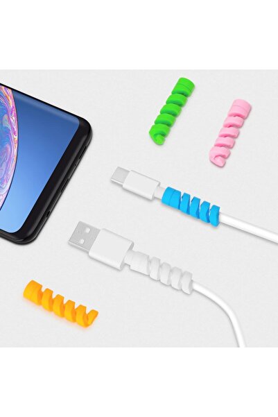 Rivor Spiral Esnek Silikon Kablo Koruyucu iPhone Micro USB TYPE-C Tüm Kablola...