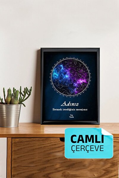 BNC DESIGN Kişiye Özel Yıldız Haritası Çerçeveli Gökyüzü Yıldız Haritası Doğum Günü Sevgiliye Hediye Tablo