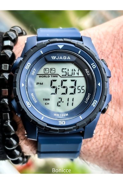 Jaga Dark Blue Silicone Band, Waterproof (Suitable for Pool, Sea Use) Digital Sports Wristwatch