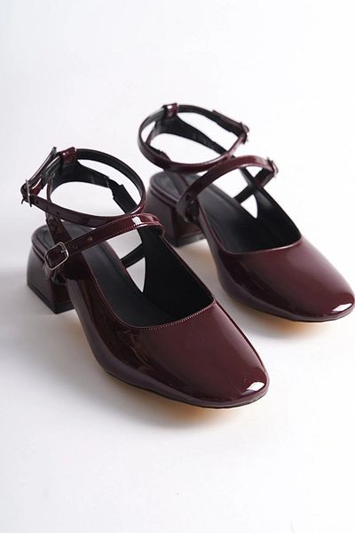 Salim Sırma Short Heeled Comfortable Daily Cherry Ballerinas - Open Back, Square Toe
